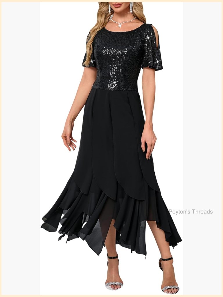 Sequin Lace Tulle Short Sleeve Chiffon Bodycon Maxi Dress Party Formal